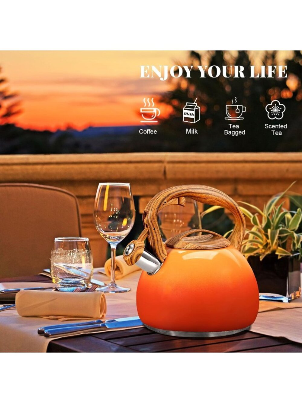 GGC 3.1QT Orange Stainless Steel Whistling Tea Kettle For Kitchen Stove Top - Picture 6 of 7